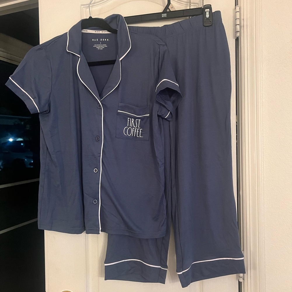 Rae Dunn Navy Pajama Set with White Piping